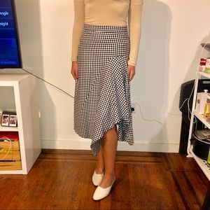 NWT Zara gingham Print ruched midi skirt sz L